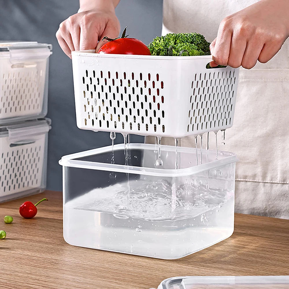 Fruit Storage Containers for Fridge with Removable Colander