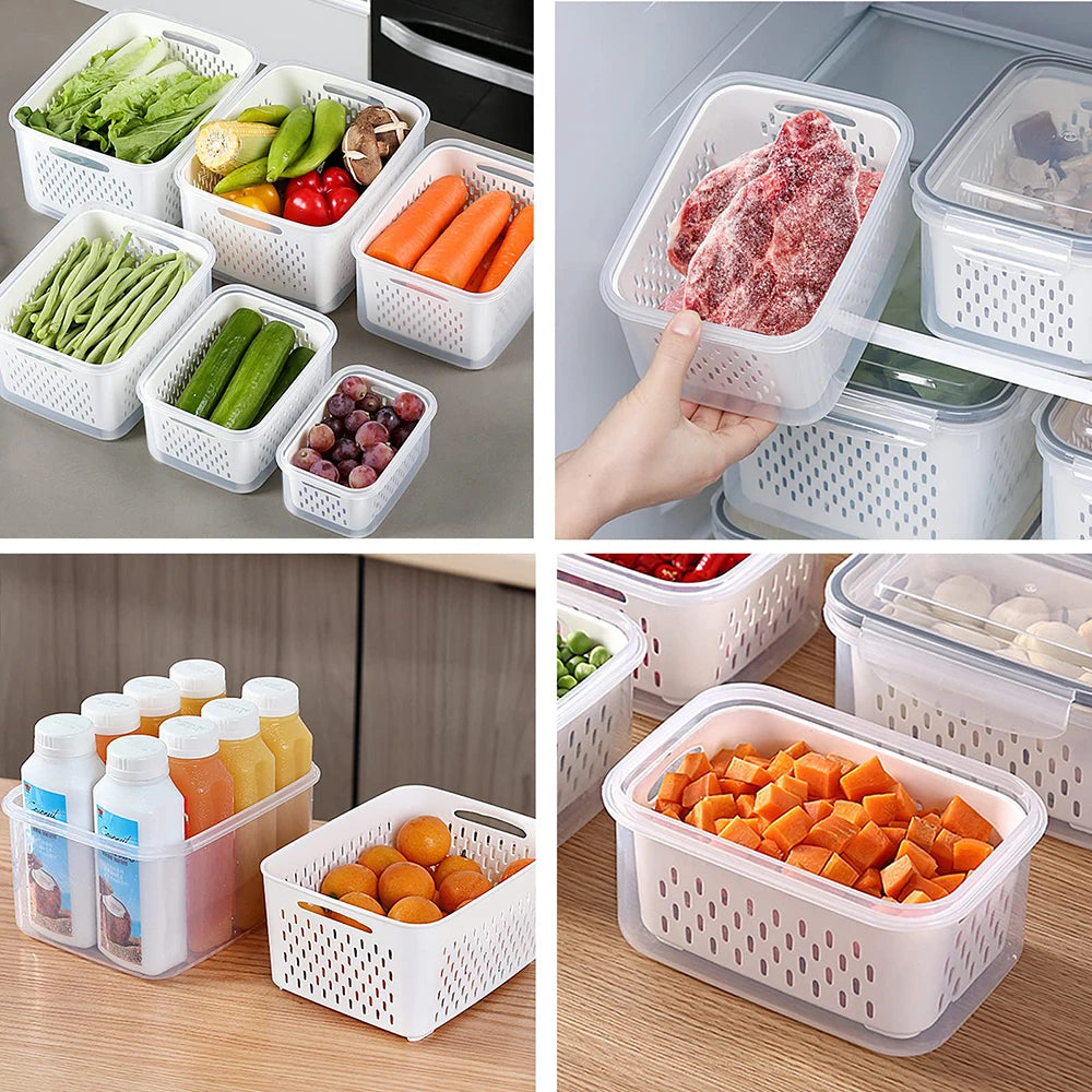 Fruit Storage Containers for Fridge with Removable Colander