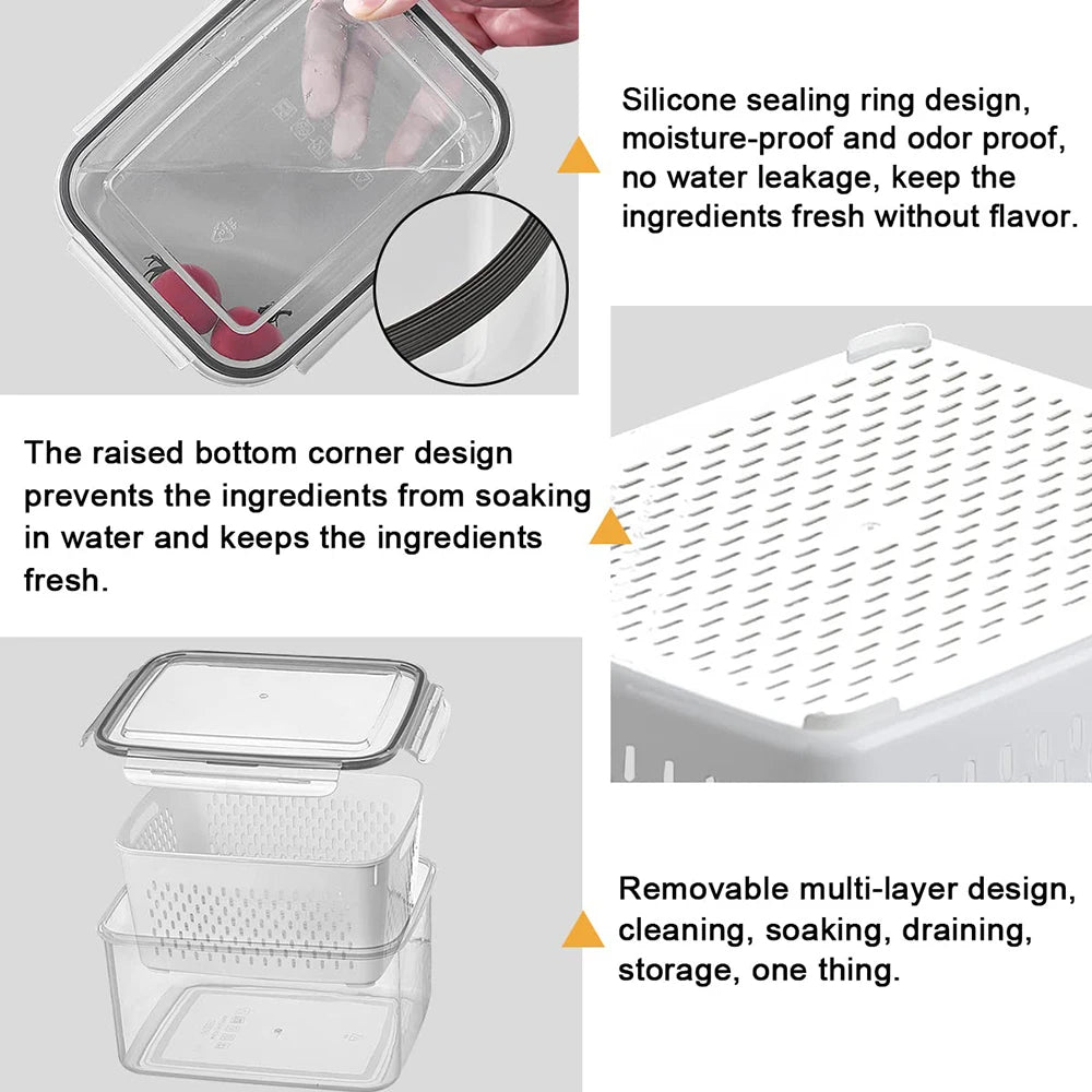 Fruit Storage Containers for Fridge with Removable Colander